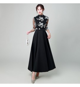 少女禮服裙圓領中袖長裙
