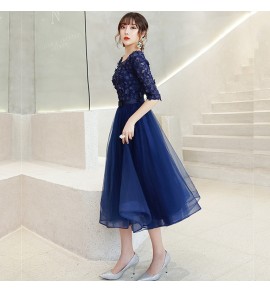 女裝禮服裙圓領中袖派對中長裙