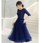 女裝禮服裙圓領中袖派對中長裙