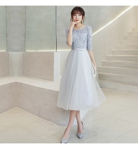 女裝禮服裙圓領中袖派對中長裙