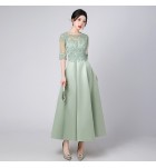 少女禮服裙透視蕾絲圓領長裙