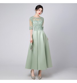 少女禮服裙透視蕾絲圓領長裙
