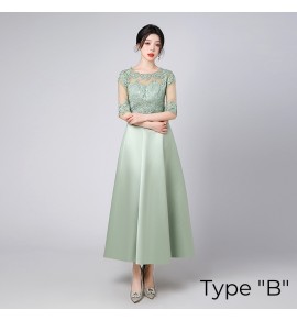 少女禮服裙透視蕾絲圓領長裙
