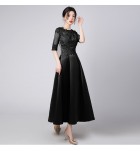 少女禮服裙透視蕾絲圓領長裙