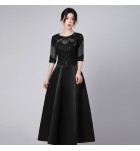 少女禮服裙透視蕾絲圓領長裙