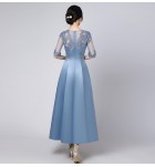 少女禮服裙透視蕾絲圓領長裙