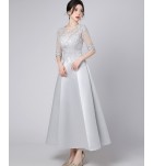 少女禮服裙透視蕾絲圓領長裙