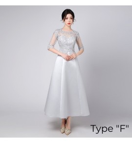 少女禮服裙透視蕾絲圓領長裙