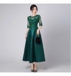 少女禮服裙透視蕾絲圓領長裙