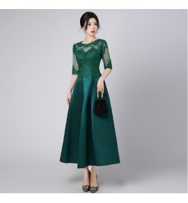 少女禮服裙透視蕾絲圓領長裙
