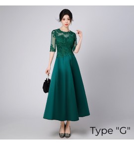 少女禮服裙透視蕾絲圓領長裙