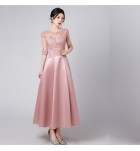 少女禮服裙透視蕾絲圓領長裙