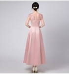 少女禮服裙透視蕾絲圓領長裙