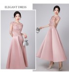 少女禮服裙透視蕾絲圓領長裙