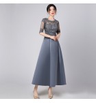 少女禮服裙透視蕾絲圓領長裙
