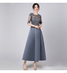 少女禮服裙透視蕾絲圓領長裙