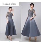 少女禮服裙透視蕾絲圓領長裙