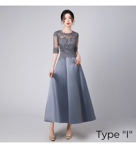 少女禮服裙透視蕾絲圓領長裙