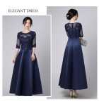 少女禮服裙透視蕾絲圓領長裙