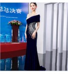 晚裝禮服裙圓領斜肩收腰魚尾裙