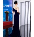 晚裝禮服裙圓領斜肩收腰魚尾裙