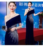 晚裝禮服裙圓領斜肩收腰魚尾裙