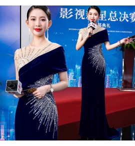 晚裝禮服裙圓領斜肩收腰魚尾裙