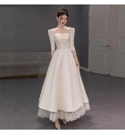 晚裝禮服裙方領中袖白色長裙