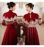 中式禮服裙立領宴會長裙