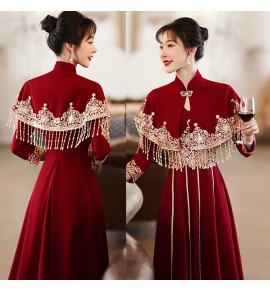 中式禮服裙立領宴會長裙