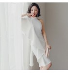 少女禮服裙半高領單肩及膝裙