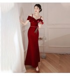少女禮服裙吊帶一字肩長裙