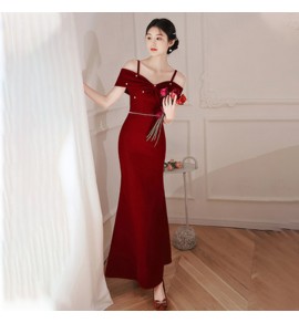 少女禮服裙吊帶一字肩長裙