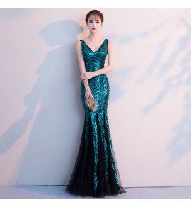 少女禮服裙V領魚尾長裙