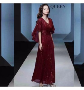 晚裝禮服裙V領亮片長裙
