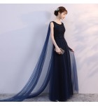 少女禮服裙圓領披紗長裙