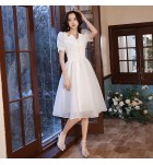 少女禮服裙V領公主袖中長裙