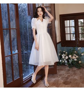 少女禮服裙V領公主袖中長裙