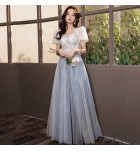女裝禮服裙方領泡泡袖長裙