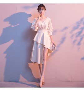 少女禮服裙V領派對不規則裙襬 