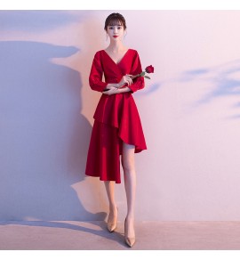 少女禮服裙V領派對不規則裙襬 