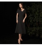 少女禮服裙V領包肩短袖中長裙