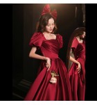 晚裝禮服方領泡泡袖連身裙