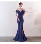 晚裝禮服一字肩宴會長裙