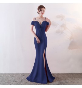 晚裝禮服一字肩宴會長裙