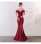 晚裝禮服一字肩宴會長裙