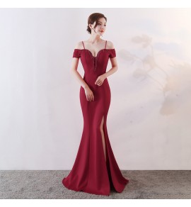 晚裝禮服一字肩宴會長裙