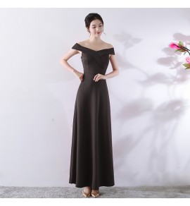 晚裝禮服一字肩宴會長裙