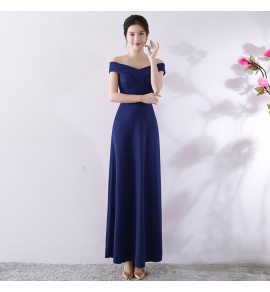晚裝禮服一字肩宴會長裙