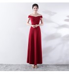 晚裝禮服一字肩宴會長裙